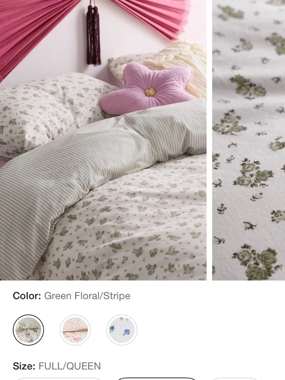 Maise Green Floral & Stripe Reversible Comforter Set from Urban Outfitters
